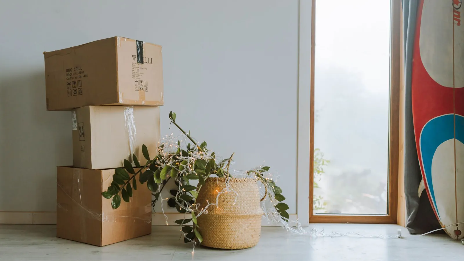 Packed boxes in an empty room